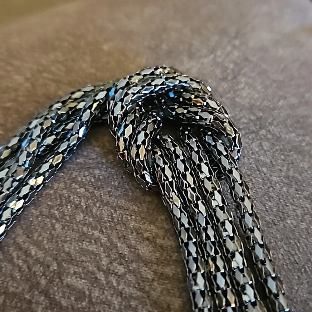 Vintage Long Gunmetal Mesh Infinity Knot Sweater Necklace